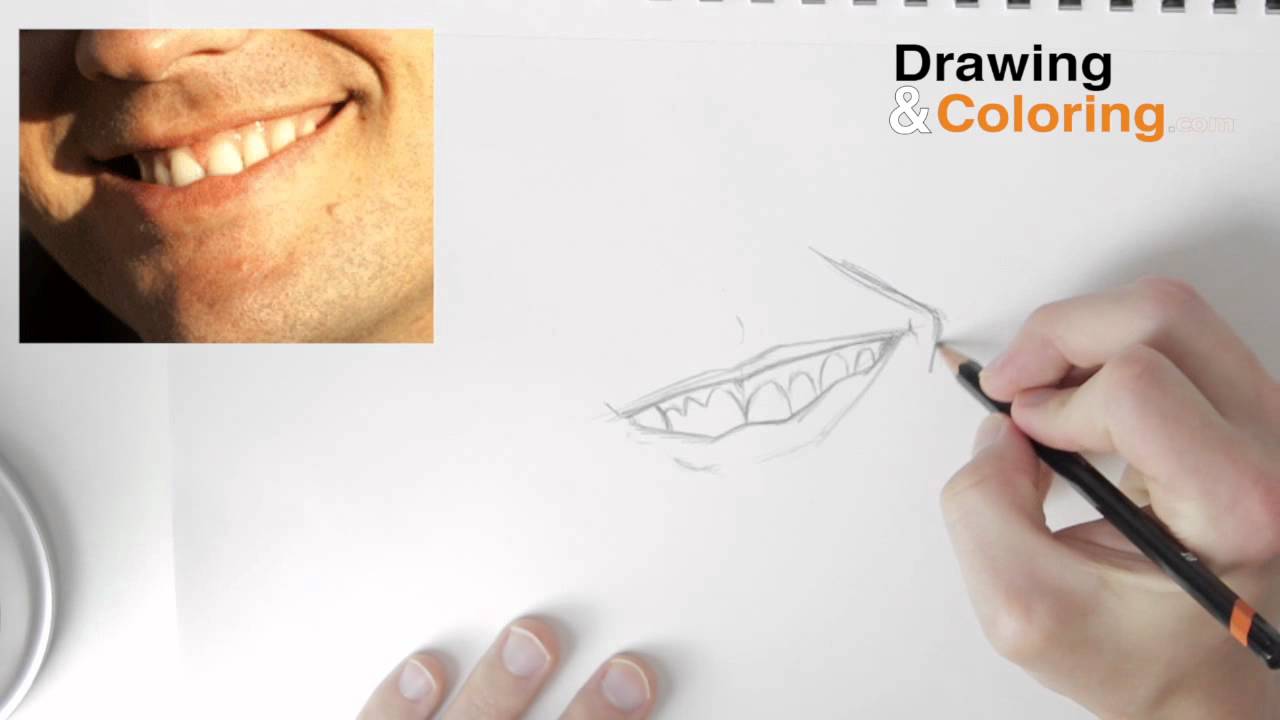 How To Draw A Smiling Mouth & Teeth Step By Step - YouTube