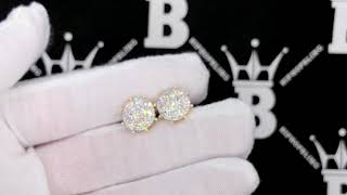 Large Pave Stud Real Diamond Earrings 1.25cttw 10K Yellow Gold | Iced Out Jewelry