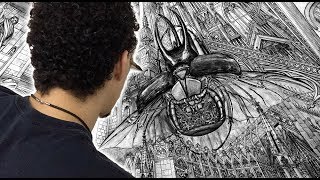Stage 4 of 4: God Beetle - Ink Timelapse (short) - Drawing Gothic Cathedrals & Medieval Architecture