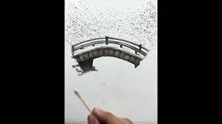 Snowy Bridge with  Stream of Water Flowing Under || Charcoal Drawing Tutorial #18