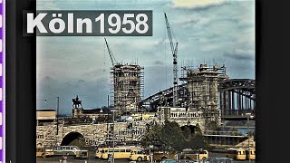 Köln 1958 - Hohenzollernbrücke - Abriss der Brückentürme - Domplatz - Verkehr