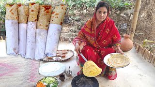 village girl making EGG ROLL for their morning breakfast in jangalmahal