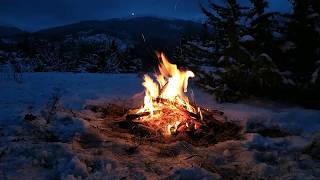 Most Amazing Night Crackling Mountain Campfire, Forest, March