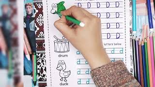 alphabet d tracing and d words colors, abc learning video for kids, tracing writing and reading abc