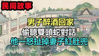 民間故事合集：男子醉酒回家，偷聽雙頭蛇對話，他一怒扯掉妻子紅肚兜