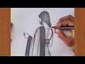 how to draw girl backside in saree pencil sketch for beginner drawing tutorial