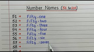 Write number names 51 to 100 in words II 51 to 100 number names II write spelling 51 to 100