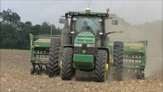 JOHN DEERE 8245R WITH 1590 DRILL PLANTING SOYBEANS. SCOTT FARMS 2017 SOYBEAN PLANTING