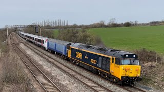 50007 and 50049 with 720518 going past Kilby bridge jn 15.3.23