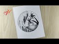 How to draw multi scenery in one frame | Easy pencil sketch scenery drawing