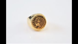 22K GOLD 1912 2 12 Dollar Indian Head Quarter Eagle Coin in 14K Gold Ring