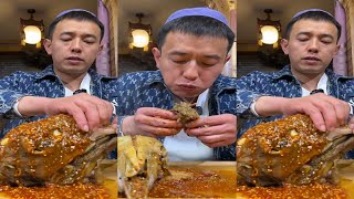 ASMR SHEEP HEAD WITH SPICY GARLIC PASTE EATING SHOW