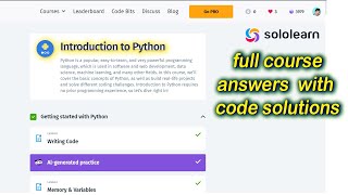 Introduction to Python answers sololearn new Course full answer with coding solutions