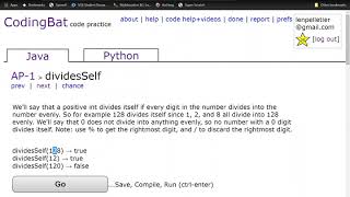 dividesSelf CodingBat question