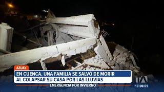 Una casa colapsó por las fuertes lluvias en Cuenca