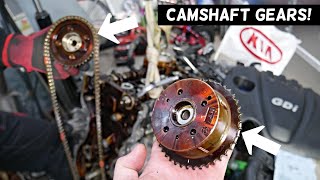 KIA OPTIMA CVVT CAMSHAFT SPROCKET GEAR REPLACEMENT REMOVAL, VARIABLE TIMING SPROCKET GEAR