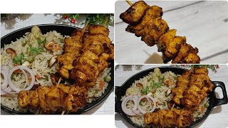 Spicy Chicken Skewer Platter//Veg Pulao//Spicy Chicken @Misscurry-foodie