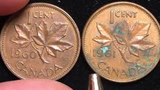 1960 & 1961 Canada 1 Cent Coins - Canadian Pennies!