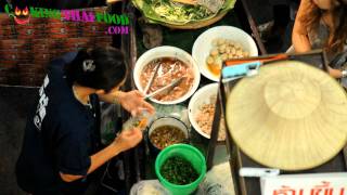 Thai Boat Noodle Soup - Thai Street Food Vendor Soup with Blood in Bangkok, Thailand