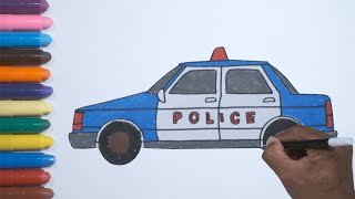 Cara Menggambar dan Mewarnai Mobil Polisi | How to Easy Draw Police Car for Kids