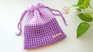 DIY Crochet Net Pouch | Crochet Mini Bag | Drawstring Bag Free Crochet Pattern | ViVi Berry DIY