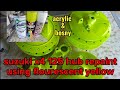 Suzuki x4 125 hub repaint using flourescent yellow bosny and acrylic/ how to paint motorcycle hub