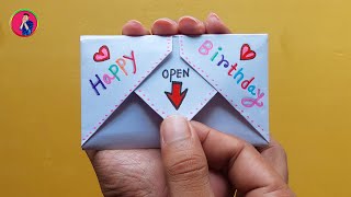 DIY - SURPRISE MESSAGE CARD FOR  BIRTHDAY / birthday greeting card/Pull Tab Origami Envelope Card