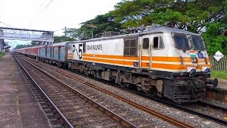 Ghaziabad WAP5+TVC Rajdhani crossing  MS MAQ express at Payyoli