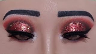 Modern smokey eye makeup | red glitter bridal eye makeup tutorial