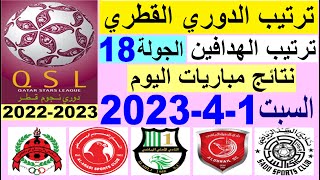 ترتيب الدوري القطري وترتيب الهدافين ونتائج مباريات اليوم السبت 1-4-2023 الجولة 18 - دوري نجوم قطر