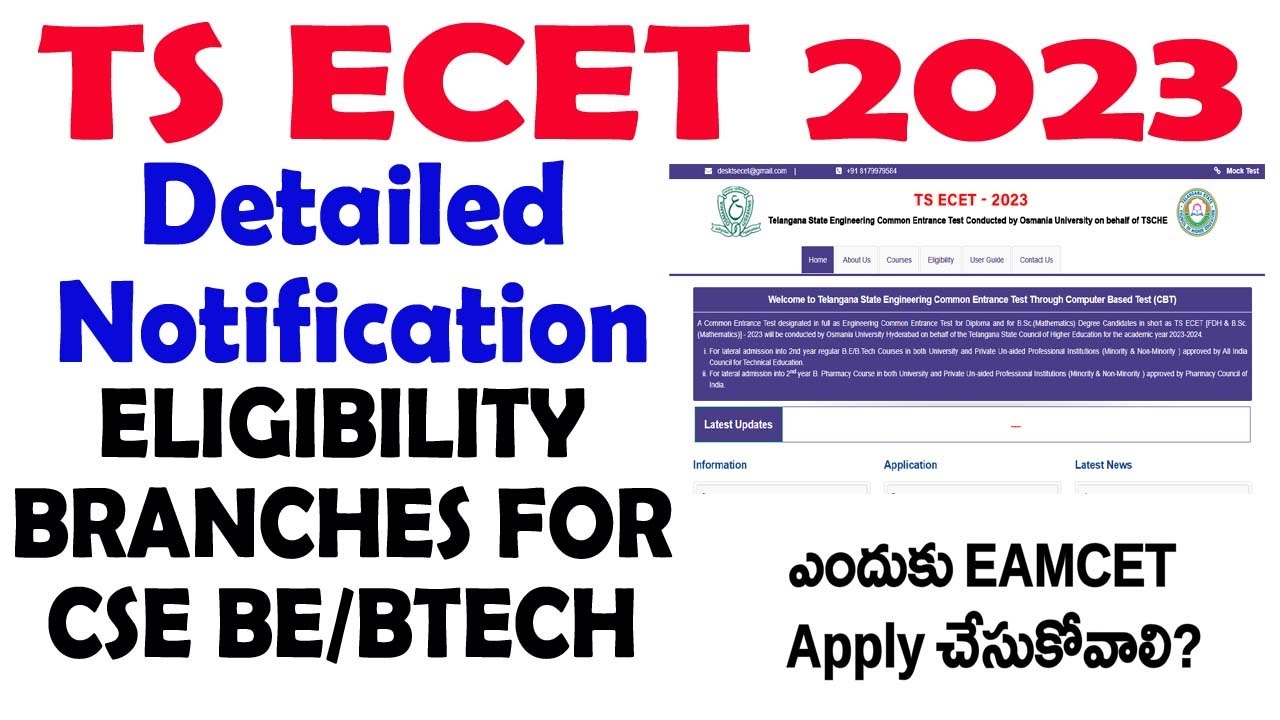 TS ECET 2023 Detailed Notification | ECET ELIGIBILITY BRANCHES IN BE/B ...