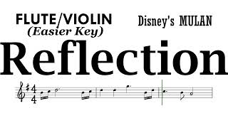REFLECTION Flute Violin Easier Key Sheet Music Backing Track Partitura Disney's Mulan