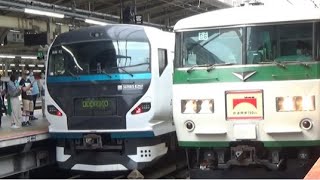 185系 鉄道開業150年記念号 横浜駅 停車 発車