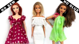 3 DIY NO SEW NO GLUE Doll Dresses | How to Make Barbie Dress Easy | Barbie Clothes