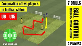 Cooperation of two players in football slalom | individual football/soccer training for 2 players