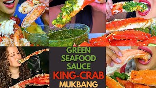 😋🦀🌿 ASMR KING CRAB LEGS With Tangy GREEN SEAFOOD SAUCE Mukbang | MUKBANG COMPILA