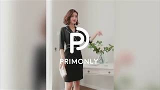 เดรสทำงานปกป้านแต่งขอบแขนห้าส่วน - PRIMONLY