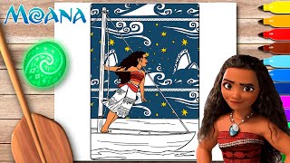 Coloring Moana Sailing Through the Ocean on a Starry Night