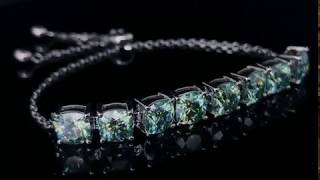 DovEggs Platinum Plated Silver 8ct Cushion Cut Blue Tinted Moissanite Adjustable Tennis Bracelets