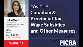 COVID-19 Canadian \u0026 Provincial Tax, Wage Subsidies and Other Measures