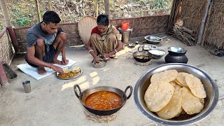 Village Style LUCHI \u0026 SOYABEAN Curry Cooking and Eating By Mother and Son । rural life