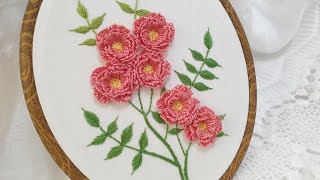 [프랑스자수] 분홍 장미 자수 (도안 제공) / flower embroidery(free pattern)