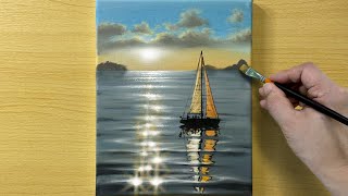 Sunrise Seascape / Acrylic Painting for Beginners / STEP by STEP #218 / 일출 아크릴화