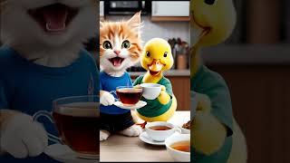 Duckling \u0026 kitten taking Tea❤️😻 #shortfeed #shortvideo #shortsvideo #video #cute #cat #cats #kitten