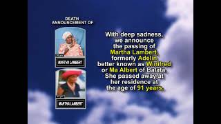 Martha Lambert ~ Short Obituary