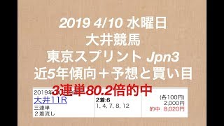 【競馬予想】2019 4/10 水曜日 大井競馬 東京スプリント Jpn3 近5年傾向＋予想と買い目