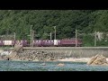 hd ef81形 富山更新色の交流直流両用電気機関車 日本海縦貫線を行く高速貨物列車