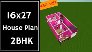 16x27 House Plan 2BHK || 430 Sqft Ghar Ka Naksha || 16x27 Small House Design || Tiny Home Design