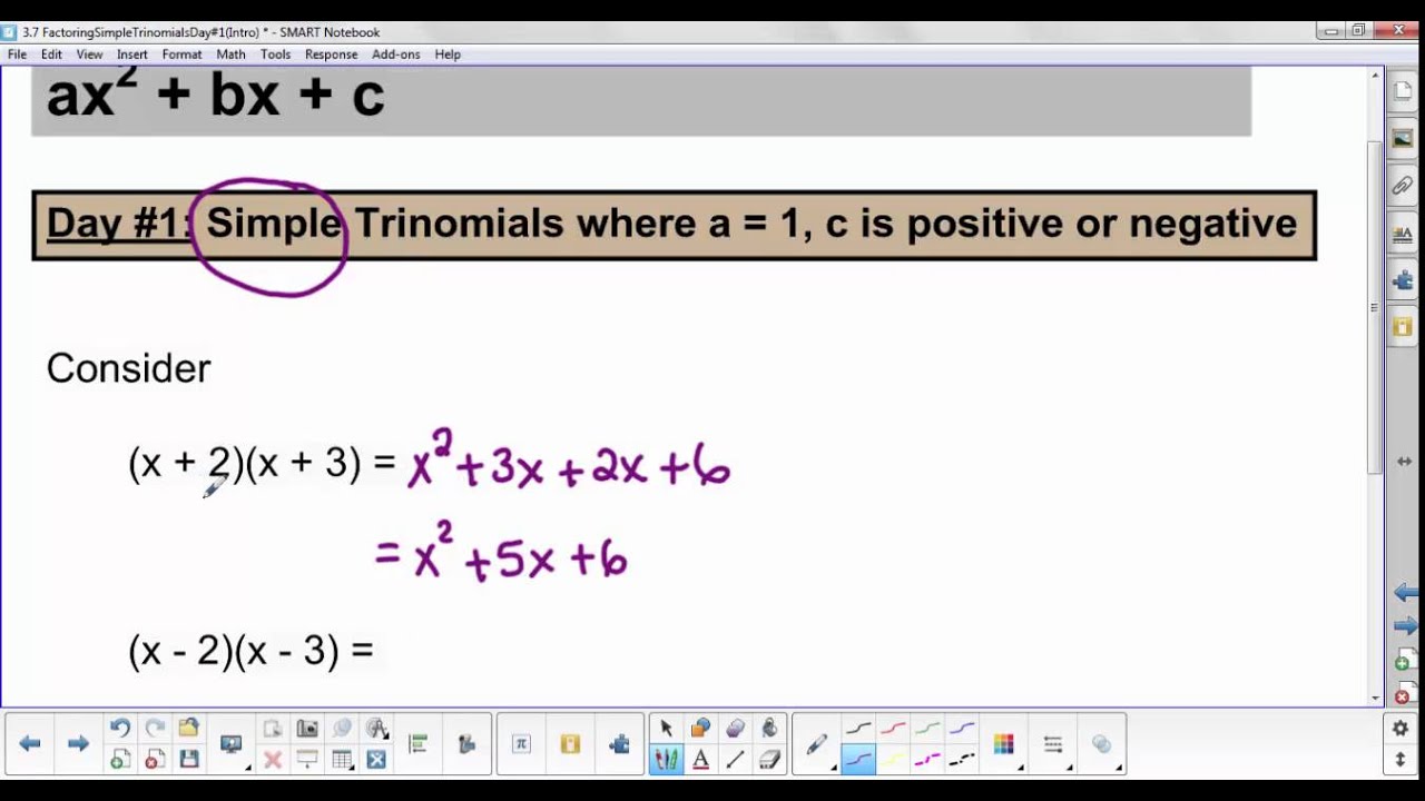 (MPM2D1) 3.6 Factor Simple Trinomials - YouTube