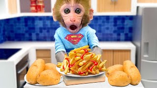 Baby Monkey BonBon Makes French Fries and Playing on the Farm - BonBon Farm